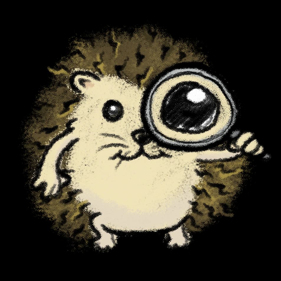 Igelkott som tittar genom ett förstoringsglas